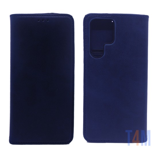 LEATHER FLIP COVER WITH INTERNAL POCKET FOR SAMSUNG GALAXY S22 ULTRA BLUE